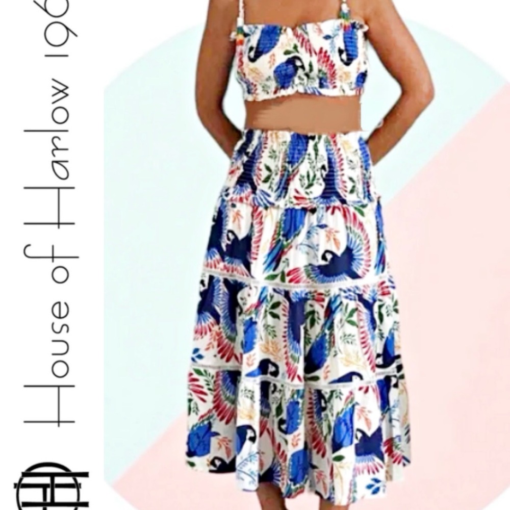 House of Harlow 1960 Blue and Red Patterned Skirt Set
